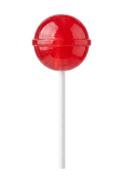 Red lollipop with white stick on transparent background