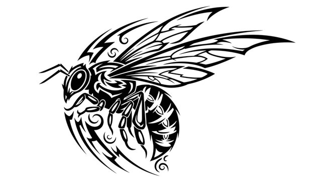 Insect black and white bee drawing.