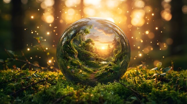 Enchanted forest inside a crystal sphere