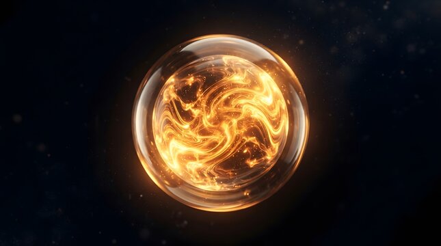 Glowing energy sphere with swirling golden light