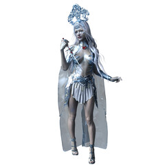 Obraz premium 3d rendered overlay of a fantasy ice queen with a crown, isolated on a transparent background
