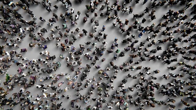 Aerial view of a large crowd of people standing. Diverse community