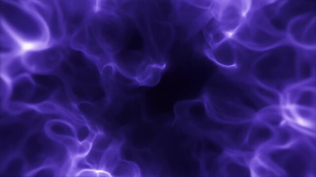 Dense indigo plasma churns and reshapes with intertwined luminous tendrils, glowing in deep violet against near-black darkness for an intense cosmic abstract motion background.