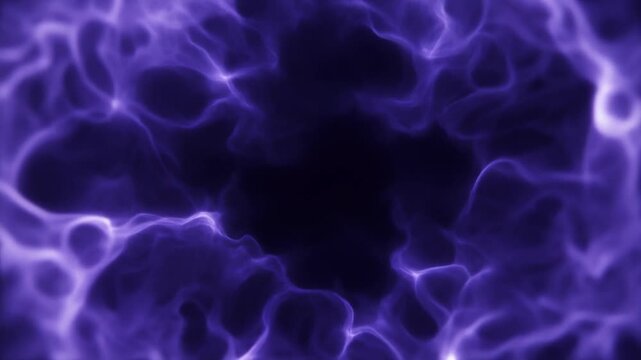 Dense indigo plasma churns and reshapes with intertwined luminous tendrils, glowing in deep violet against near-black darkness for an intense cosmic abstract motion background.