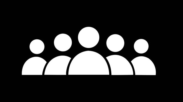 A group of white stylized people icons with rounded heads and bodies are animated on a black background.Motion graphics of concept