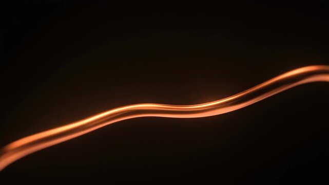 A slender copper-orange plasma tendril slowly flexes and curls against deep black, gently pulsing with luminous warmth and cinematic glow in a refined minimalist abstract composition.