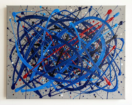 An abstract expressionist painting characterized by dynamic action painting techniques