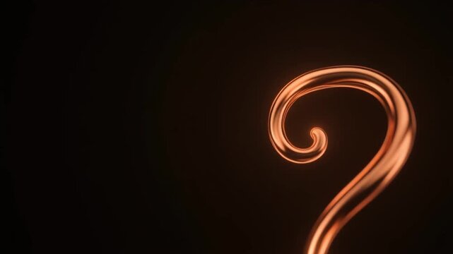 A slender copper-orange plasma tendril slowly flexes and curls against deep black, gently pulsing with luminous warmth and cinematic glow in a refined minimalist abstract composition.