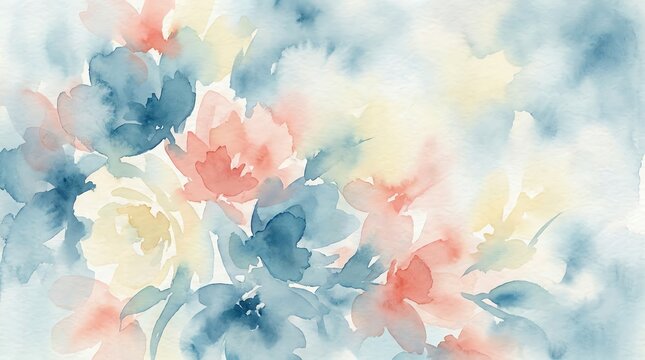 Floral watercolor background flower in texture abstract teal of yellow blue peach orange pattern art