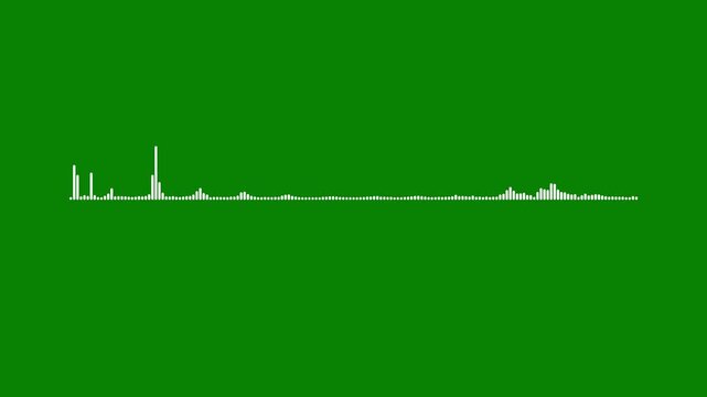Audio spectrum visualizer with musical sound waveform frequency bars speaker volume microphone voice podcast listening disco party nightlife animation dynamic equalizer. green background
