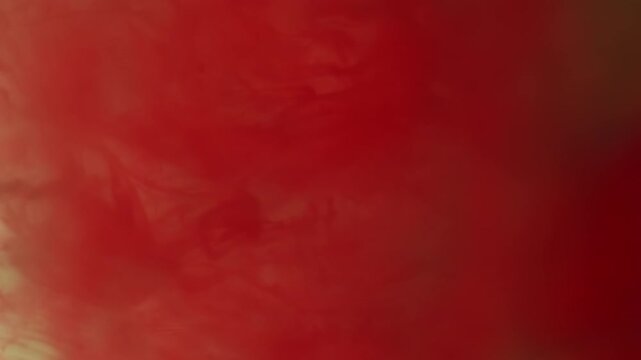 Vertical video. Paint background. Color water. Defocused red crimson green liquid splash fume blood flow spreading on acrylic creative abstraction.