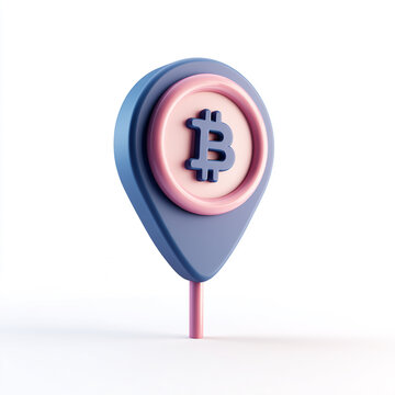 3d bitcoin map pin icon for cryptocurrency location
