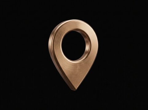 3d render of a metallic bronze map location pin icon isolated on a black background