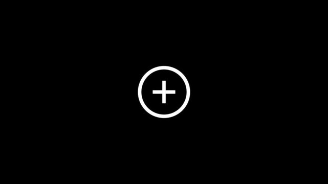Vector illustration of a Black plus symbol icon animation in 4k stock video. 4K icon animation.A simple plus sign icon inside a circular frame.