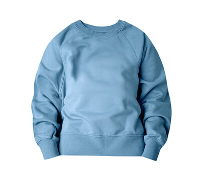 Sweatshirt isolated, blue longsleeve front side. Fashion sport pullover.