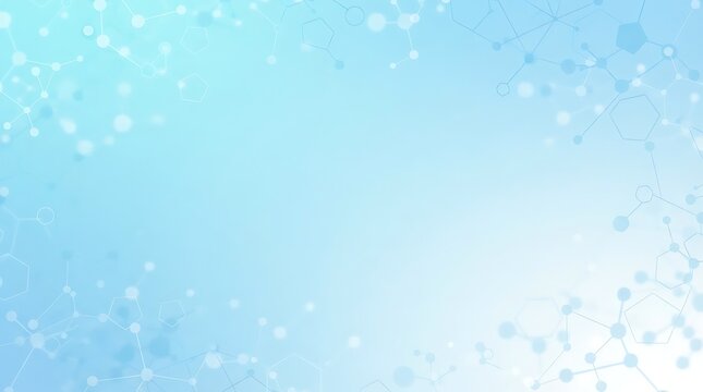 Abstract molecular network background featuring light blue gradient and hexagon structures perfect for healthcare biotechnology presentation or website hero image