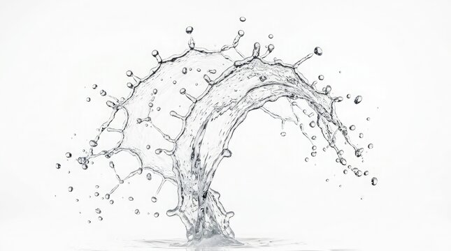 Abstract tree shape made from splashing water drops on white background