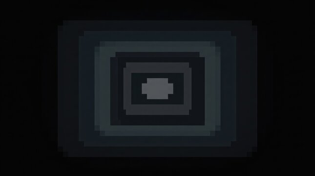 Abstract dark background with concentric squares in a pixel art style