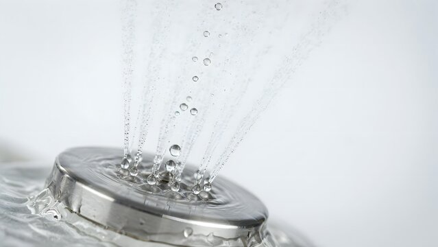 Water Spraying from Metal Shower Head with Clear Background