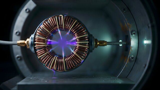 High-Voltage Electric Coil Producing Brilliant Blue Plasma Arc