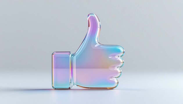 3d iridescent thumb up like icon on a clean background
