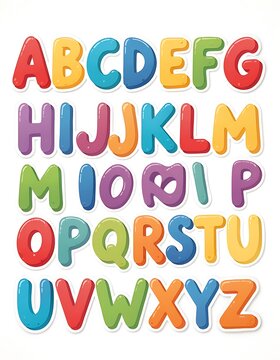 Colorful alphabet letters arranged in rainbow gradient pattern.