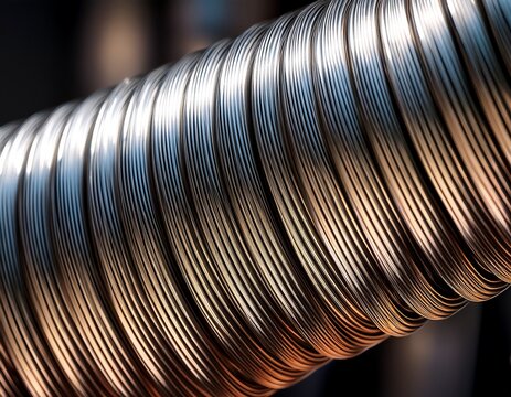 closeup of a metallic coil showing texture and light reflections