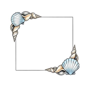 Coastal seashell corner border square frame