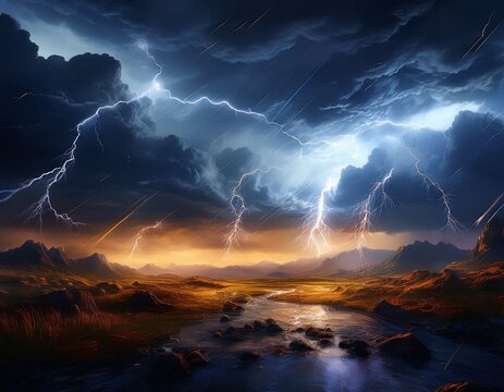 picture a majestic powerful strong nature lightning and stormy sky epic scene background wallpaper generative ai