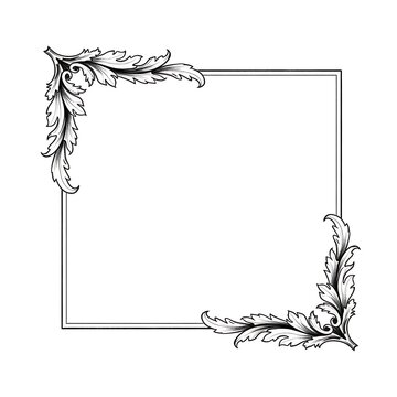 Antique acanthus leaf scroll corner square frame