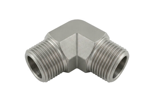 Metal 90 degree elbow pipe fitting for plumbing.