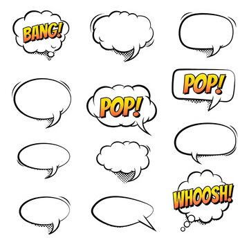 Set of comic style speech bubbles and sound effects collection with dialogue illustration expression collection isolated comicbook