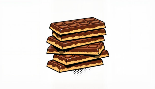 Stacked chocolate bars with a crispy layer on a white background,  Pop Art Style  
