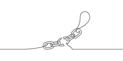 Fototapeta premium Breaking Chain Symbol of Freedom Continuous One Line Drawing