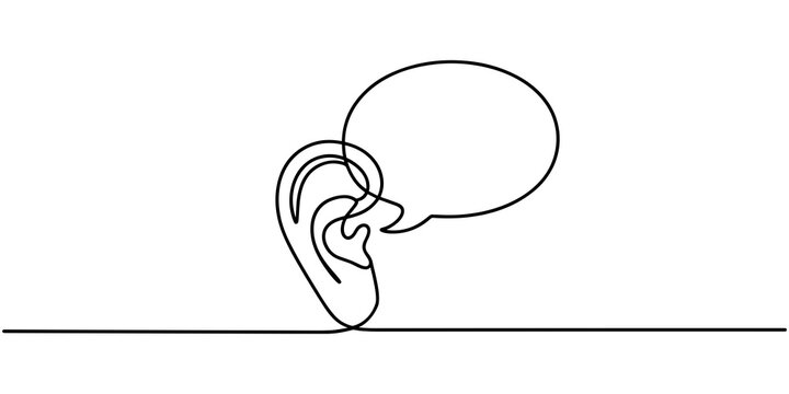 Human Ear Connected to Speech Bubble Continuous One Line Drawing