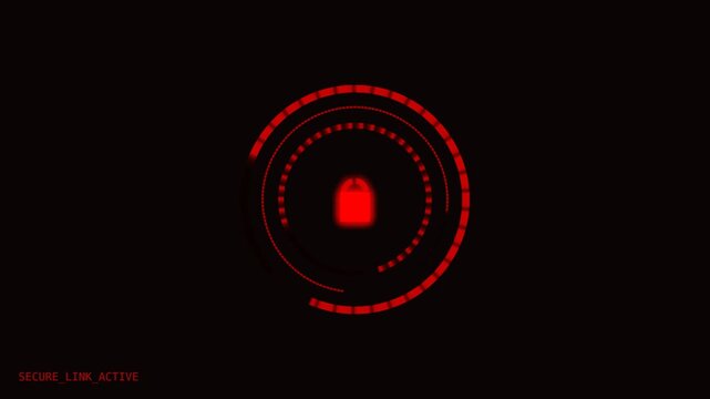 Digital secure link active display with pulsating red locking icon on dark background.