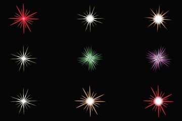 Fototapeta premium Fireworks starburst explosion spark effects isolated on white background