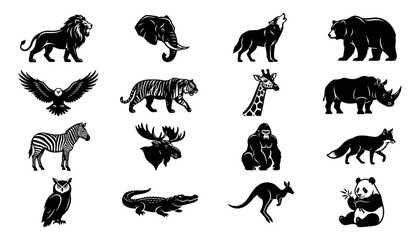 Obraz premium Wildlife Animals Set in Black Silhouette Style for Nature and Conservation Illustrations Featuring Silhouettes, Vector