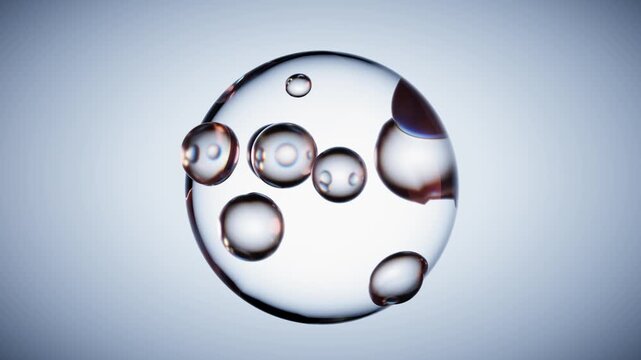 Abstract macro shot of water bubbles floating in a clear liquid