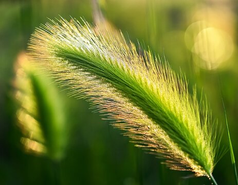 close up shot featuring a vibrant green foxtail grass against soft bokeh background