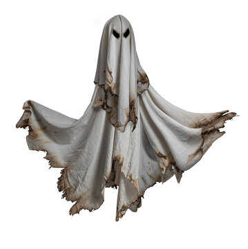 Floating scary white fabric ghosts for Halloween parties to celebrate the night holiday. Creepy ghost character. Can be used in screen mode for a transparent effect.