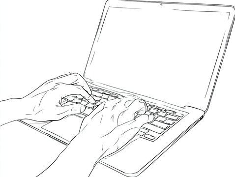 Hands Typing on Laptop Simple Line Drawing