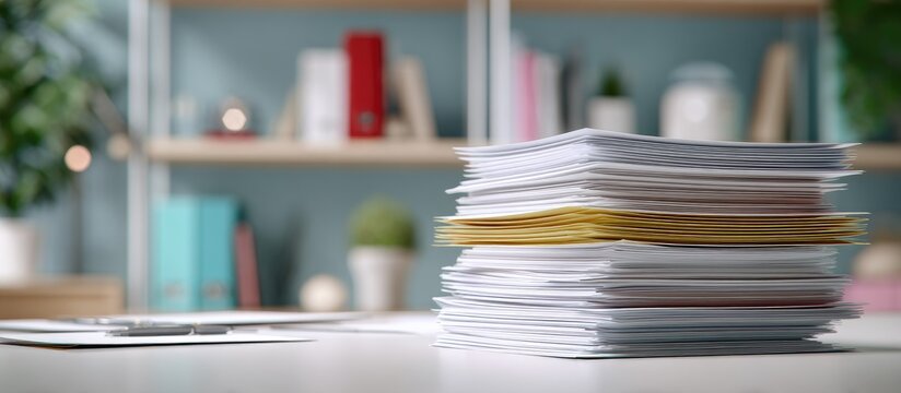 Organized Stacks of Documents on Office Desk for Business Workflow