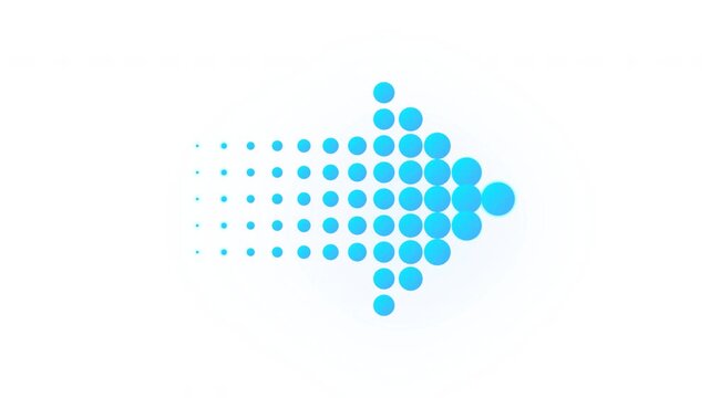 Blue halftone dot arrow sliding rightward across a minimalist white backdrop for technology marketing