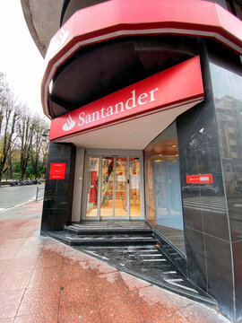 Banco Santander branch on Uria Street in Oviedo, Asturias, Spain