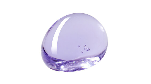 Purple cosmetic gel drop on white background, lavender liquid serum blob for skincare, translucent beauty product texture with bubbles