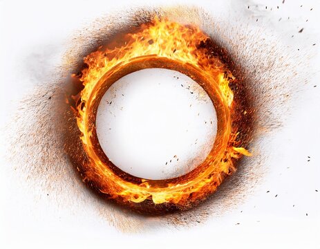 a burning fire ring with sparks and flames isolated on a white background background for overlay