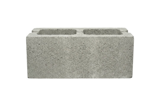Side view profile of grey masonry cinder block.