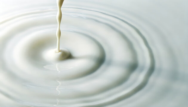 Fresh white milk pouring and creating smooth ripples in a liquid surface