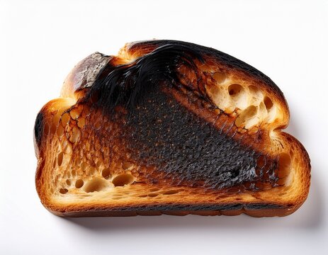 slice of bread heavily burnt isolated on a white background or white background